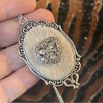 Handmade Handcrafted cowhide vintage gem cameo pendant on chain necklace Photo 0