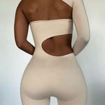 Blush Mark Solid Cut Out Asymmetrical Neck Form Fitting Casual Short Jumpsuitii Photo 2