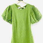 Free People NEW Apricot Eyelet Green Puff Sleeve Open Tie Back Mini Dress XS Photo 4