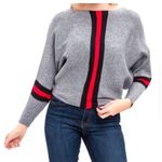 Gray Batwing Crop Top Sweater Red Black Stripes Chic Style Comfortable Versatile Size undefined Photo 2