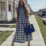 EXPRESS x Ladygang The Great Nightingale Navy Gingham Plaid Maxi Dress size 00 Photo 2