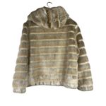Alpine Studio Women's Faux Fur Coat Jacket Hooded Tan Beige Striped Size Large L Brown Photo 5