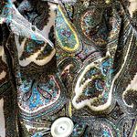 VTG Sears Paisley Button Down Shirt Dress 60s Side Pockets Casual Green Blue 3X Photo 3