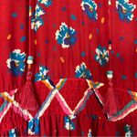 Floral Mixed Print Flounce Hem Tassel Detail Dress Womens Red Size M Photo 2