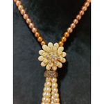 Women's Multitone Pearl Tassel Necklace With Floral Pendant And Box Clasp Design Orange Photo 4