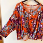 Free People Womens Printed Keepin On Tee Bright Red Floral Top Size Large Photo 5