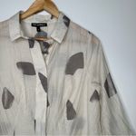 PICADILLY Canada Cream Grey Brush Stroke Linen Blend Button Front Tunic Shirt 10 Gray Photo 1