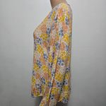 Lucky Brand  Yellow Floral Blouse Size Large V-Neck Long Sleeve Ruffle Hem Top Photo 2