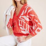 Callahan New Anthropologie Jacquard Knit V-Neck Sweater Tangerine Size Small Photo 2