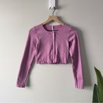 Anthropologie  Pink Ribbed Crop Top Long Sleeve Snap Front Snaps Stretch cropped Photo 2
