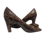 TWO LIPS Vintage Snakeskin Peep Toe Pumps Rhinestone Embellishment, Size 9M Brown Photo 2
