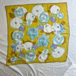 vintage yellow blue white floral scarf square poly chiffon Photo 4
