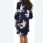 Navy blue and cream floral print layered bell sleeve dress size large Photo 1