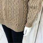 EXPRESS 90s Vintage Hand Knit Oversized Chunky Sweater Tan Taupe Medium V Neck Photo 5