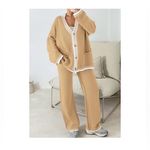 Tan Knit Cardigan and Pants Set Size L Photo 1