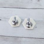 Vintage Clip On Earrings Cream Hexagon Shape Photo 7