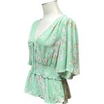 Lily White  V-Neck Flowy Top Floral Green Pink XL Photo 2