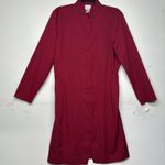 Style Works Women’s Size 14 Red Long Button Front Embroidered Dress Coat Jacket Photo 0