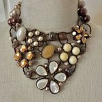 Chico's  Nikki faux pearl brown and yellow beaded rhinestone statement necklace Photo 0