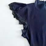 Rebecca Taylor  Black Pointelle Knit Lace Trim Mock Neck Sweater Dress Size M Photo 7