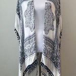 Woven Heart Blue and White Accent kimono / Shawl with Fringe Photo 0