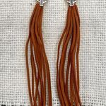 Faux Leather Fringe Earrings with Saguaro Cactus & Turquoise Brown Photo 0