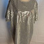 Silver Sequin Short Sleeve Crew Neck Top for Night Out Gray Size XL Photo 0