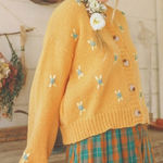 Listicle  women’s size medium floral embroidered button front cardigan mustard Photo 0