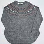 Cotton Country Sweater Gray & Rose Fair Isle Apres Crewneck Cabincore Cozy Comfy Photo 0