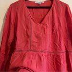 fever Coral Stripe Crochet Keyhole Boho Top in Size XL Pink Photo 4