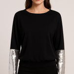 Emporio Armani Sequin Sleeve Oversized Top Black Sz 42 Photo 1