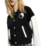 Hippie Rose  Black White Yin and Yang Bomber Varsity Jacket Womens Juniors Small Photo 0