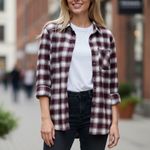 Abercrombie & Fitch Soft A&F Flannel Shirt Women's Boyfriend Maroon Plaid Top XL Photo 0