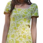 ZARA Jacquard Knit Floral Puff Sleeve Mini Dress Citrus Yellow Green Size S Photo 11