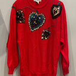 Red Sequin Heart Sweater vintage acrylic looks great Size M Photo 0