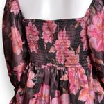 Boutique Empire Waist Babydoll Pink & Black Foral Crop Top Women’s XL Smocked Photo 6