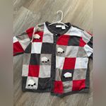 VTG Sheep Cardigan Sweater 3D Puffy Colorblock Gray Red Lamb Boho Size XL 2XL Photo 5