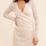 Free People  Mini PEARL LACE Pink Cream Faux Wrap V Neck Dress medium Photo 0