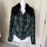 Maeve  Plaid Faux Fur Collar Wicked Jacket - Green, Pink and Black Photo 1