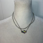 None Silver-toned layered necklace with a unique iridescent pendant 15-18” Photo 0