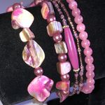 Lot of 5 Pink Purple Shell Beaded Boho Stretchy Bracelets Photo 2