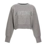 NEW Rotate by Birger Christensen Cropped Sweater Rhinestone Logo size 40 Grey Gray Photo 10