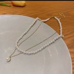 Double Pearl Collar Chain Necklace Gold Photo 0
