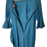 Alex Evenings Scuba Compression 3/4 Sleeve Ruffle Sheath Dress Teal size 2 Photo 6