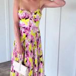 Delfi Collective Floral Pleated Midi Dress Size Small Pink Yellow Bustier Photo 0