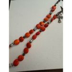 Womens Western orange beaded rhinestones long chain lariat cross necklace layer Orange Photo 4