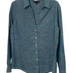 Brooks Brothers 346 Blue Linen Button Up Blouse Womens Size 14 Preppy Photo 0
