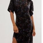 Free People  Maxi Dress Black Side Slit Size M Short Sleeve Grunge Witchy Floral‌ Photo 0