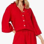 Charlie Holiday Red Cotton Gauze Harlow Button Down 3/4 Casual Oversized Shirt 6 Photo 1