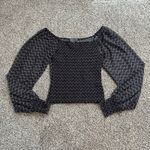 Anthropologie  black pattern smocked off-the shoulder long sleeve top size S Photo 6